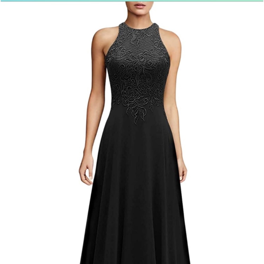 Halter Lace Long Chiffon Bridesmaid Dress Sleeveless Formal gown black